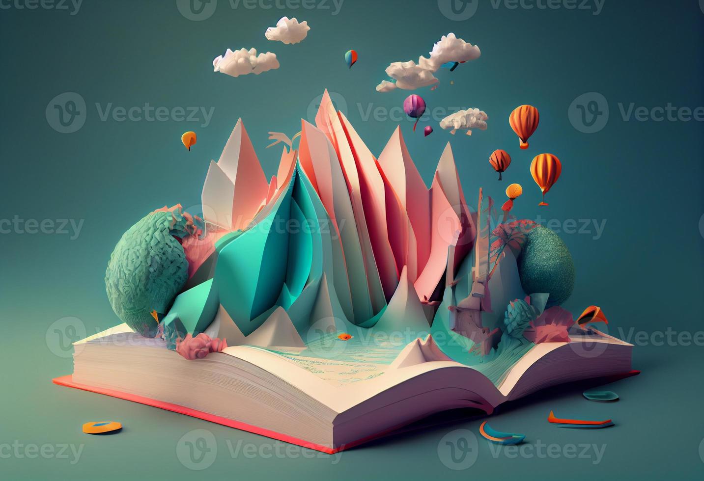 livres imagination, 3d illustration. produire ai. photo