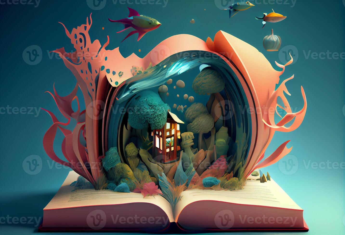 livres imagination, 3d illustration. produire ai. photo