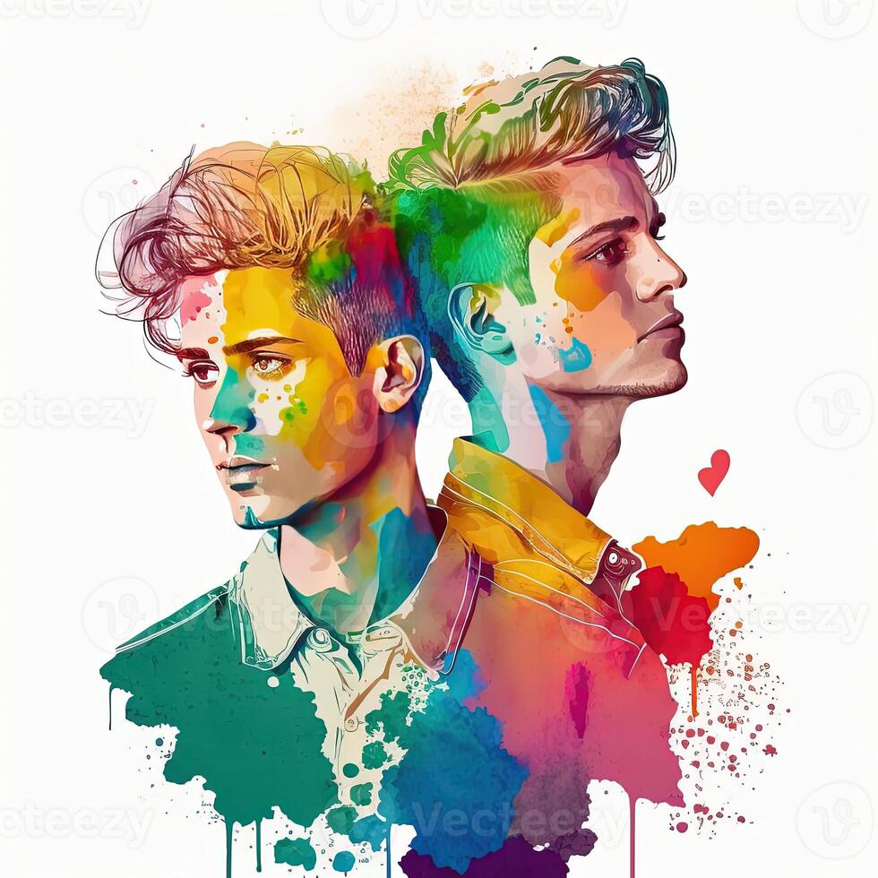 l'amour lgbtq concept. Jeune homme gay couple lgbtq concept. brillant couleurs. génératif ai photo