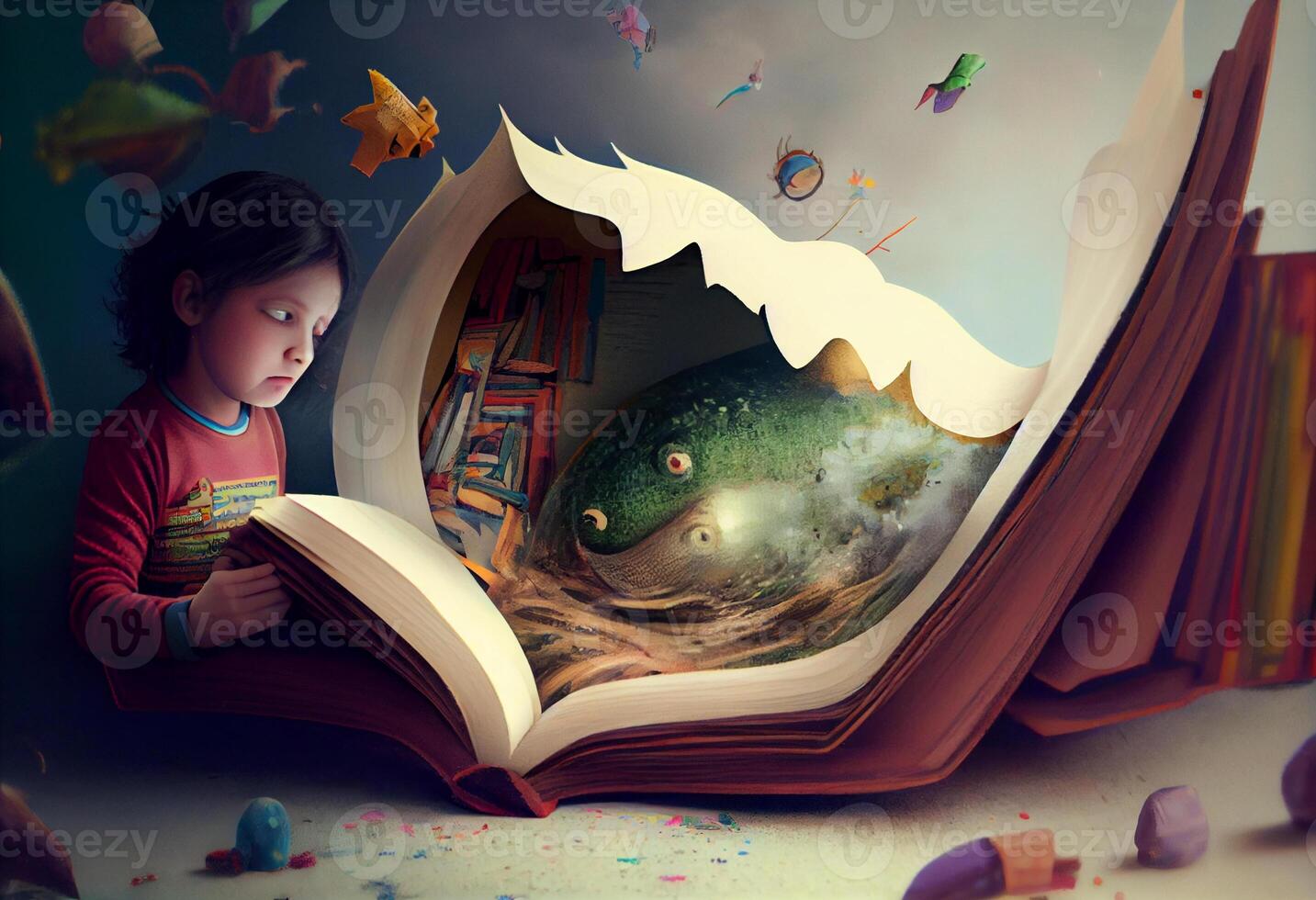 enfant livre imagination. produire ai. photo