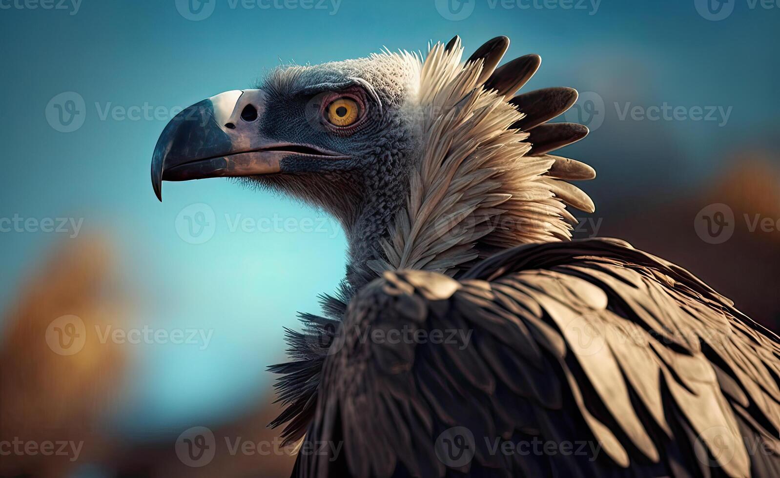 portrait de le vautour contre le Contexte de le Matin Soleil. côté voir. génératif ai. photo