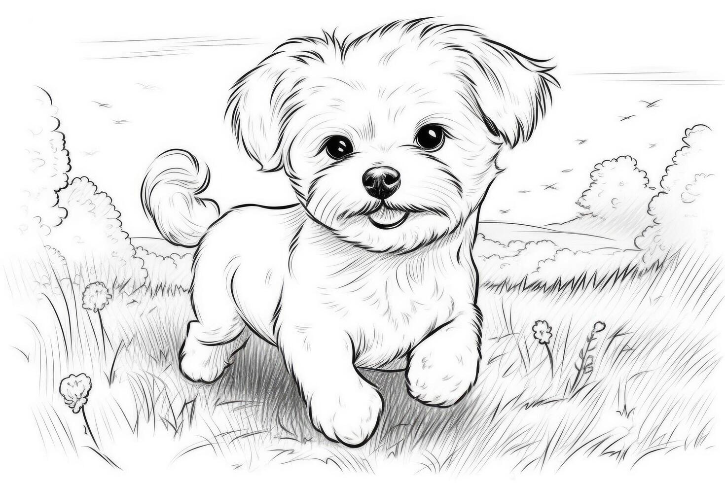 coloration page contour de dessin animé mignonne peu chiot chien. illustration coloration livre pour enfants. génératif ai photo