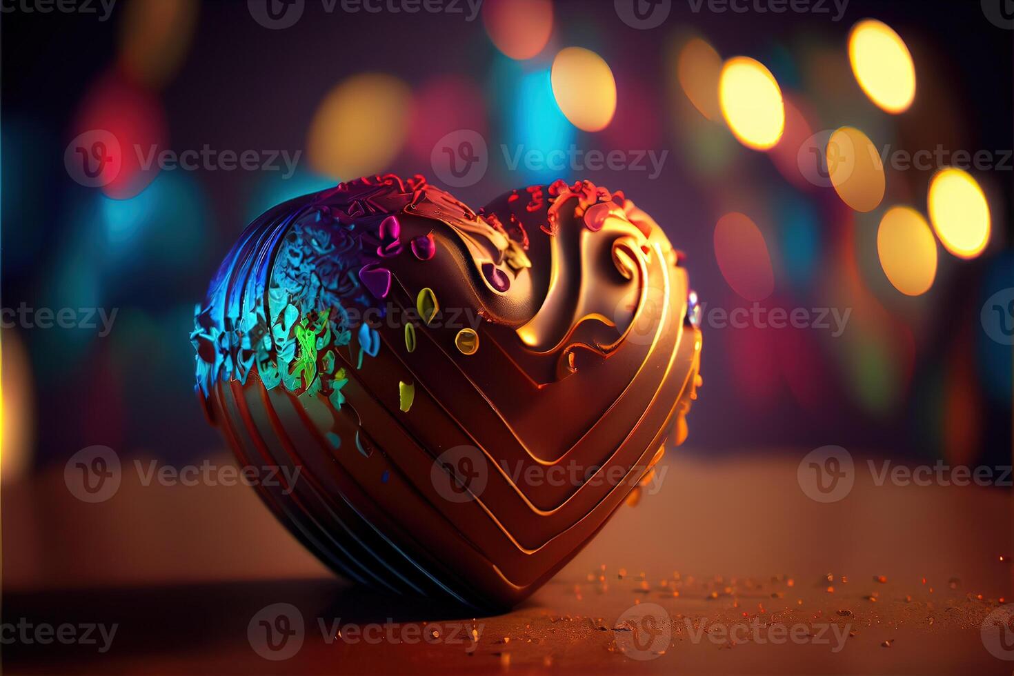 génératif ai illustration de Valentin chocolat, aimer, romantique, brouiller coloré bokeh Contexte. neural réseau généré art. numériquement généré image photo