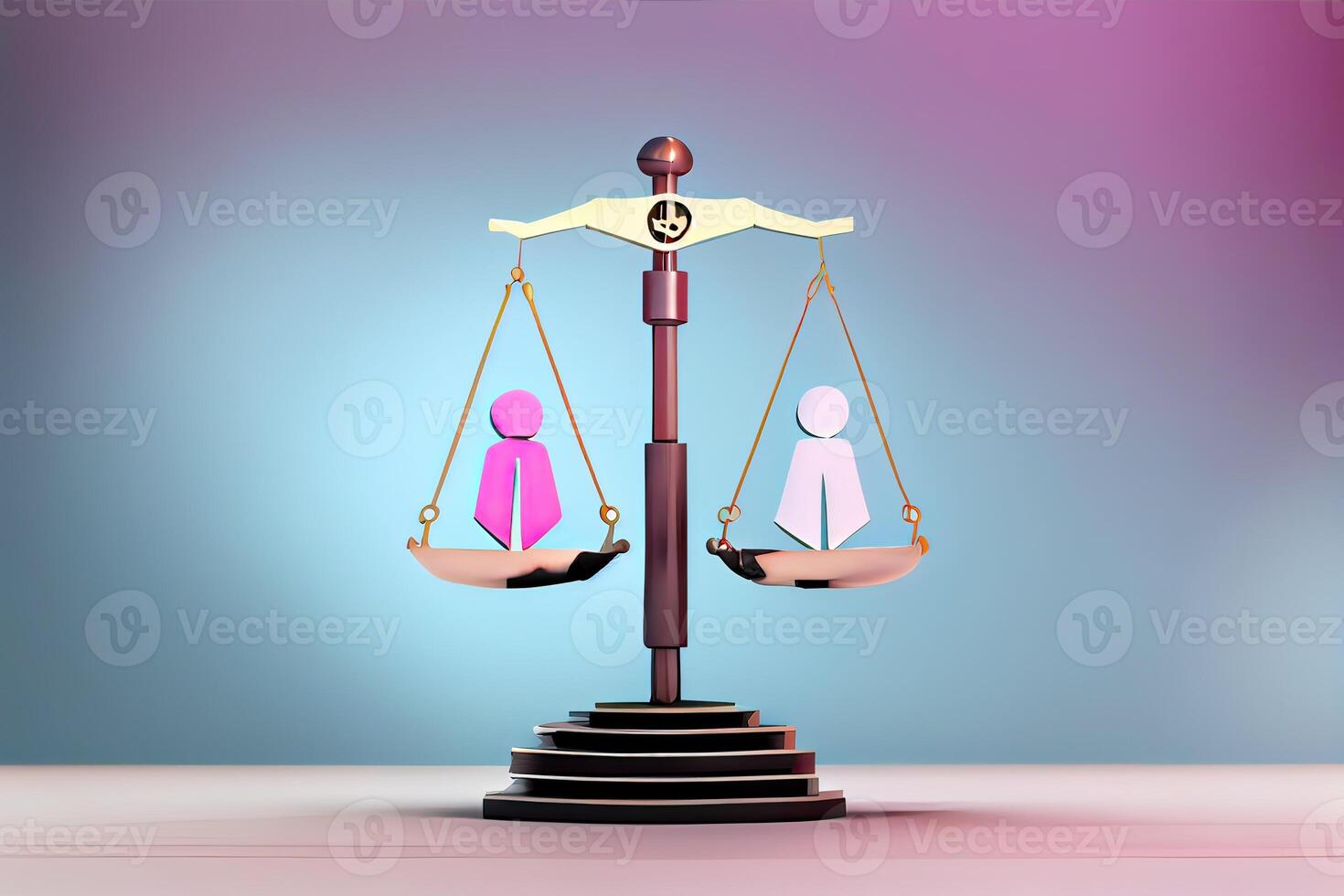 génératif ai illustration de le sexe égalité concept. Masculin et femelle avec symbole sur le Balance sentiment égal la discrimination photo