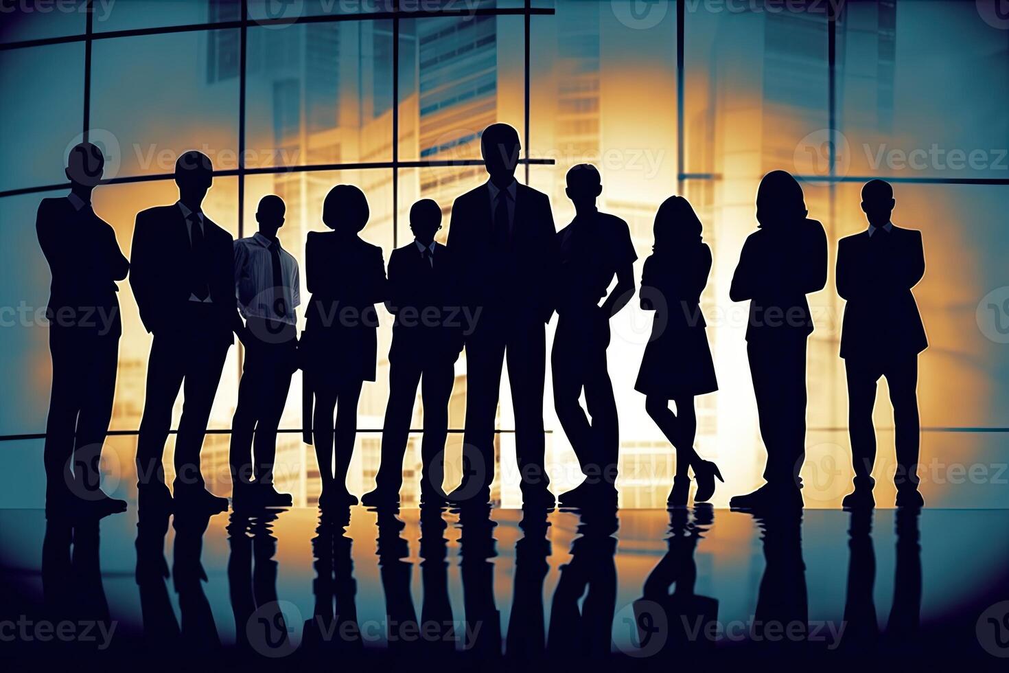 silhouettes de affaires gens dans un Bureau bâtiment. affaires gens réunion équipe entreprise concept. génératif ai photo