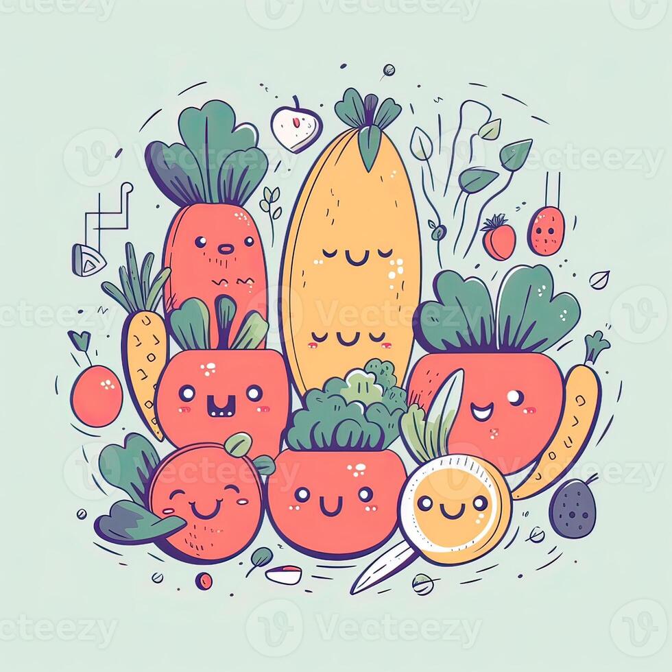 sans couture modèle avec légumes sans soudure modèle pouvez être utilisé pour T-shirt graphique, imprimer. vecteur illustration. génératif ai. photo