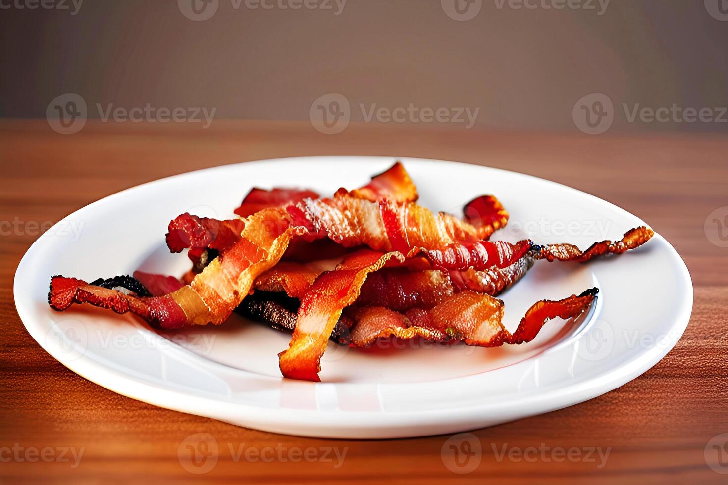 Profond frit Bacon sur une plat, génératif ai photo