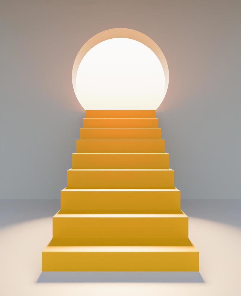 escalier devant avec une porte ronde éclairée photo