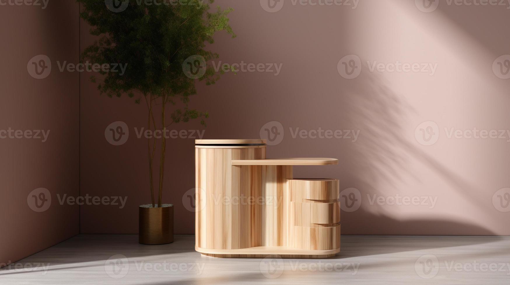 en bois podium pour produit présentation dans moderne intérieur. 3d le rendu photo