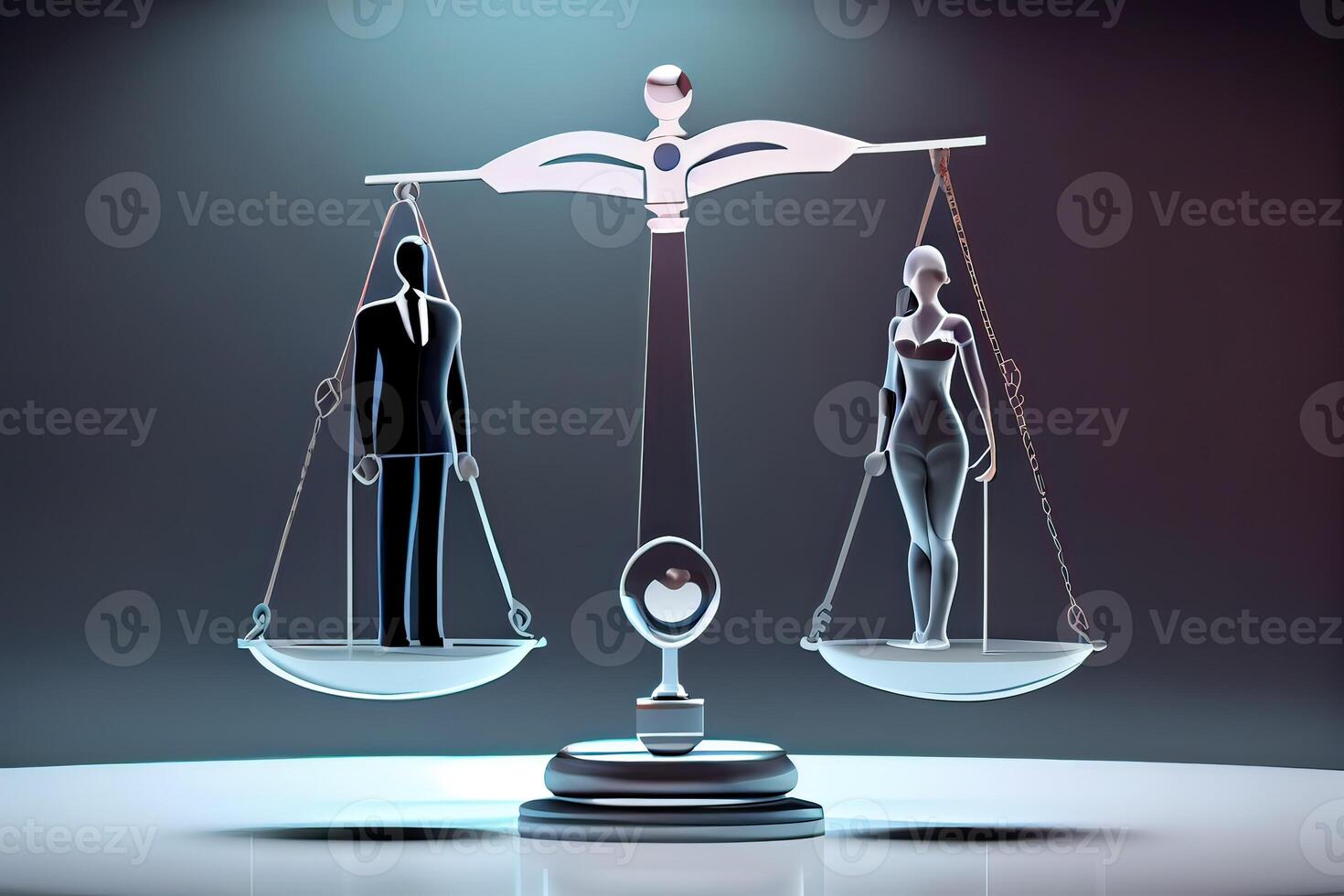 génératif ai illustration de le sexe égalité concept. Masculin et femelle avec symbole sur le Balance sentiment égal la discrimination photo