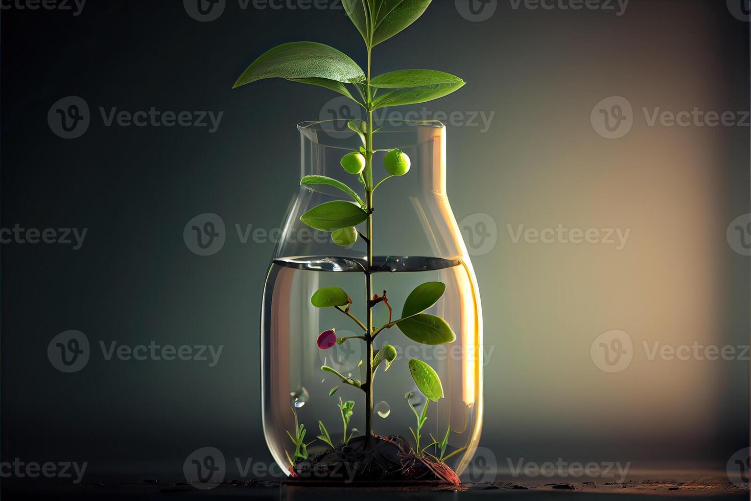 génératif ai illustration de science et biotechnologie concept. croissance de plante dans laboratoire photo