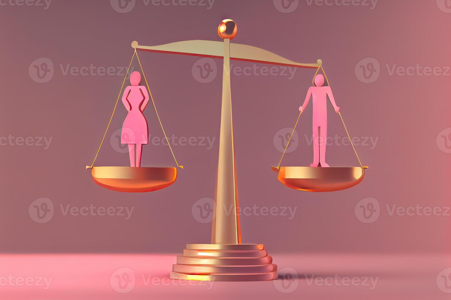 génératif ai illustration de le sexe égalité concept. Masculin et femelle avec symbole sur le Balance sentiment égal la discrimination photo