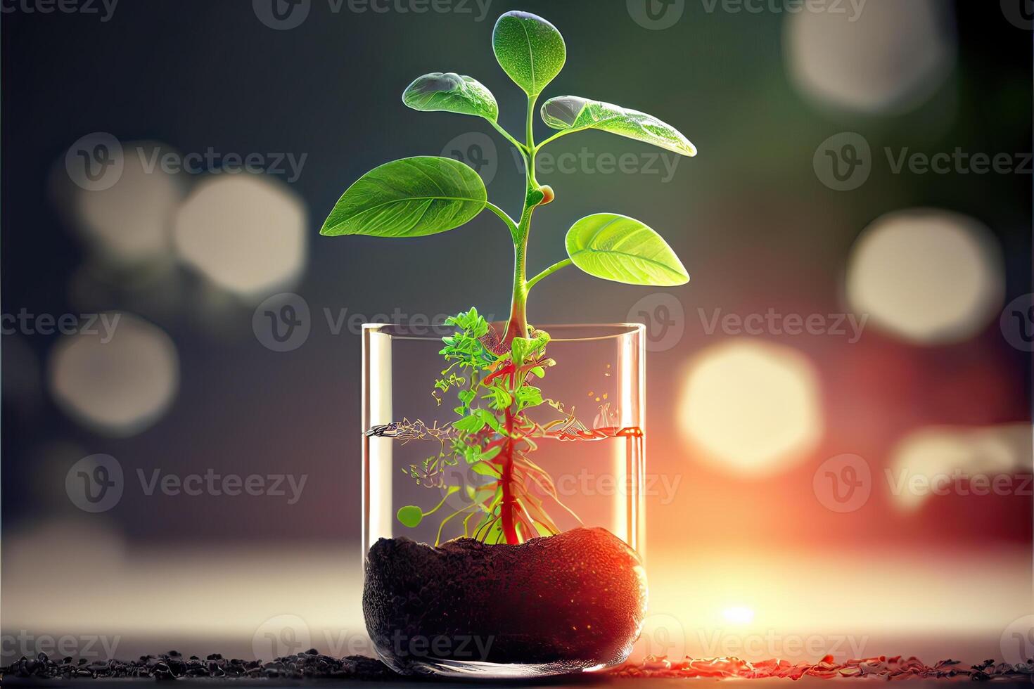 génératif ai illustration de science et biotechnologie concept. croissance de plante dans laboratoire photo