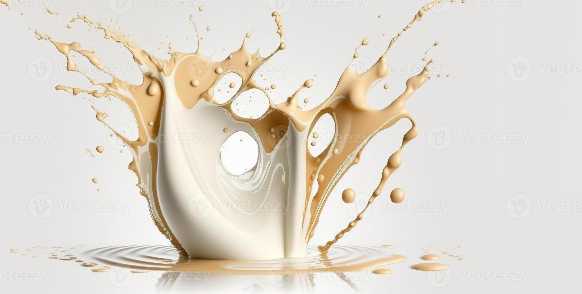 génératif ai, écoulement liquide avec éclaboussures dans blanc couleur. brillant crème Lait fluide bannière, 3d effet, moderne macro photoréaliste abstrait Contexte illustration. photo
