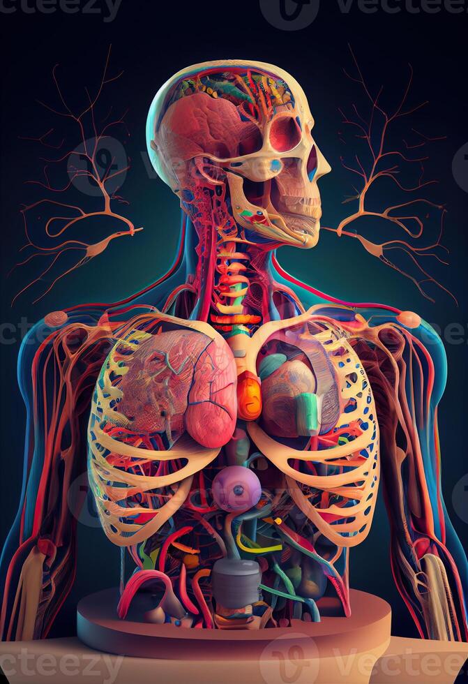 génératif ai illustration de une visuellement étourdissant et complexe illustration de le anatomie de la vie photo