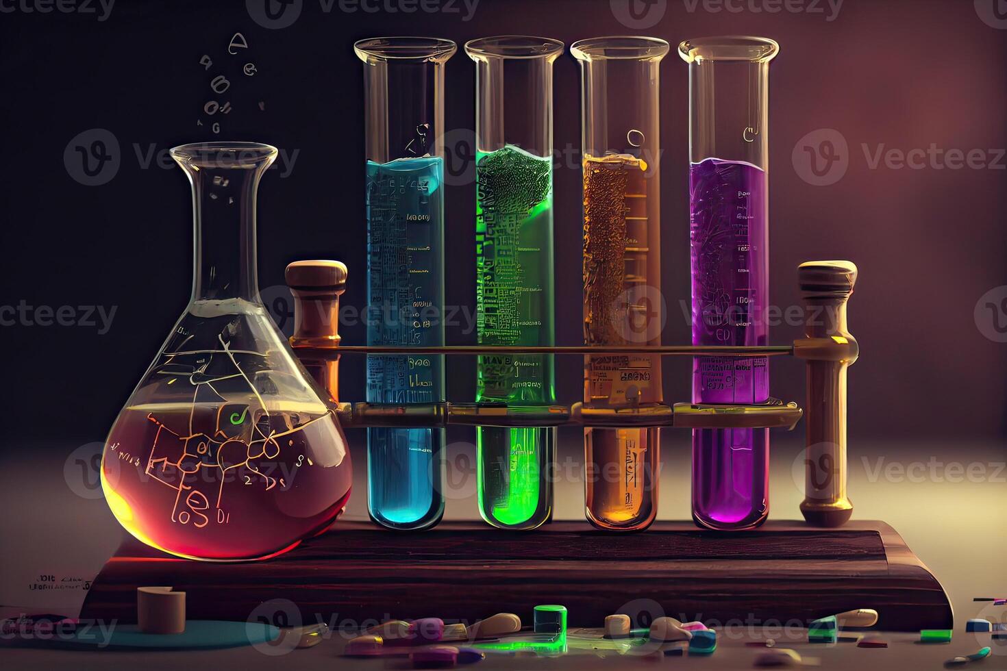 génératif ai illustration de le périodique graphique sont tester tubes et flacons utilisé dans laboratoires avec coloré liquides photo