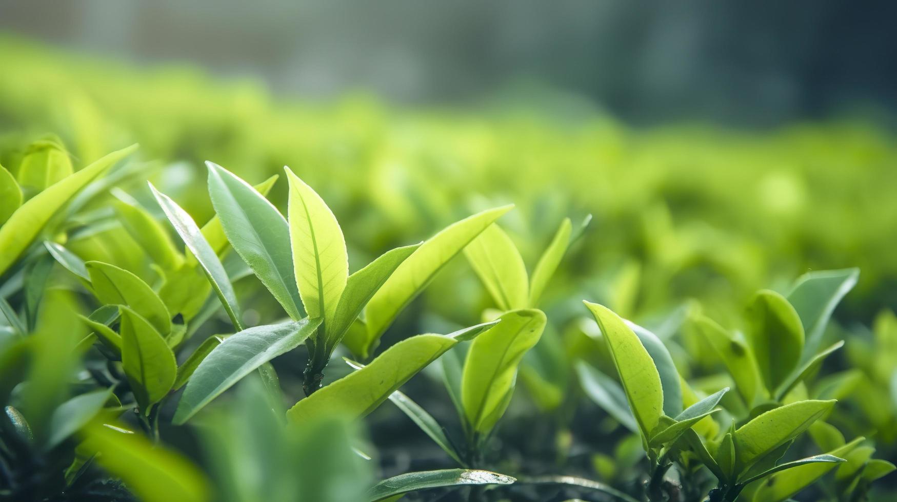 fermer vert feuilles avec brouiller vert motif dans nature, générer ai photo