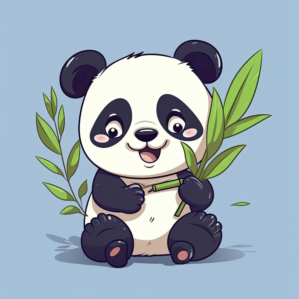 mignonne Panda avec bambou dessin animé icône illustration, générer ai photo