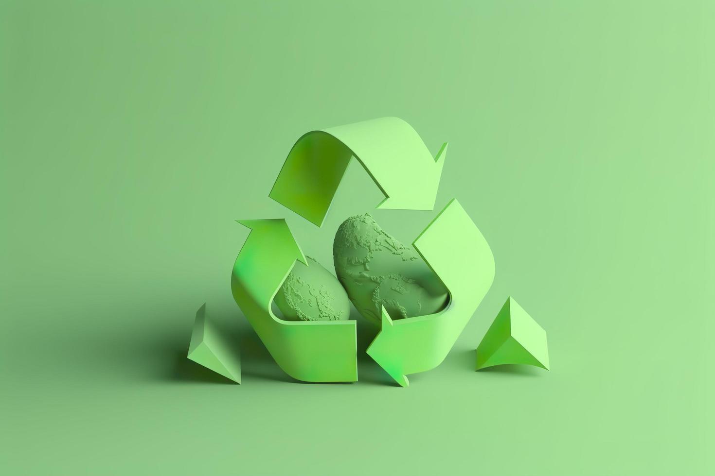 3d le rendu vert recycler signe avec globe sur Contexte enregistrer le monde et environnement concept, générer ai photo