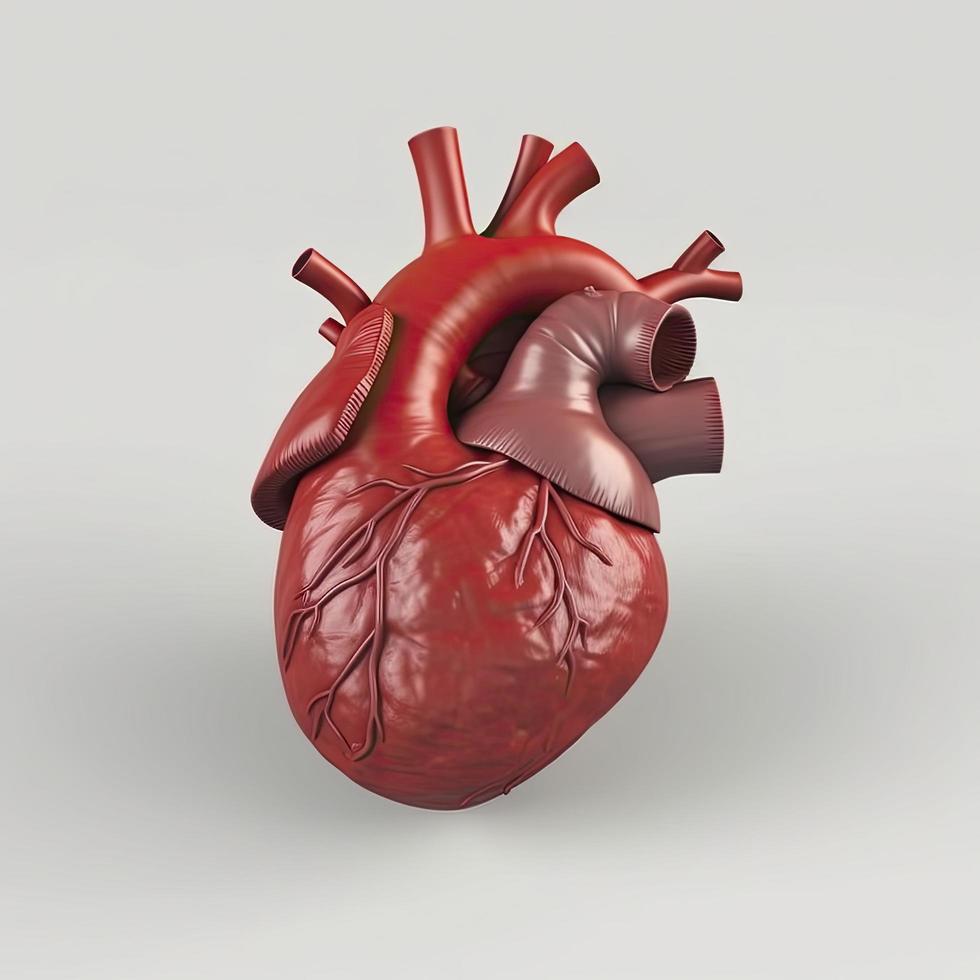 Modèle anatomique d'un cœur humain isolé sur fond blanc 2078014