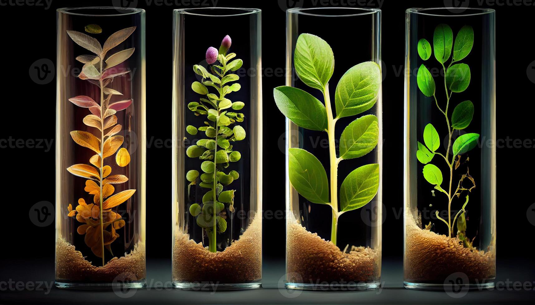 plante des graines dans tester tubes pour la génétique recherche. laboratoire une analyse de agricole produits de base généré ai photo