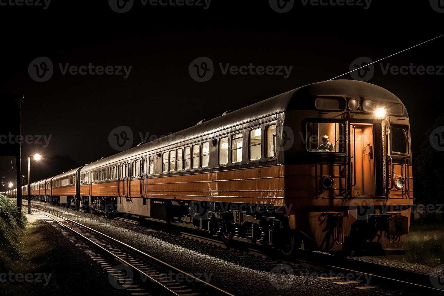 passager train à nuit. ai généré photo