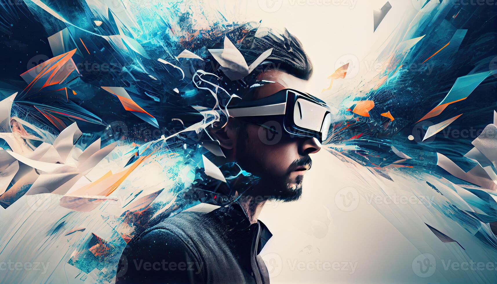 ai métaverse concept collage conception avec portant vr casque avec intelligent des lunettes futuriste La technologie généré ai photo