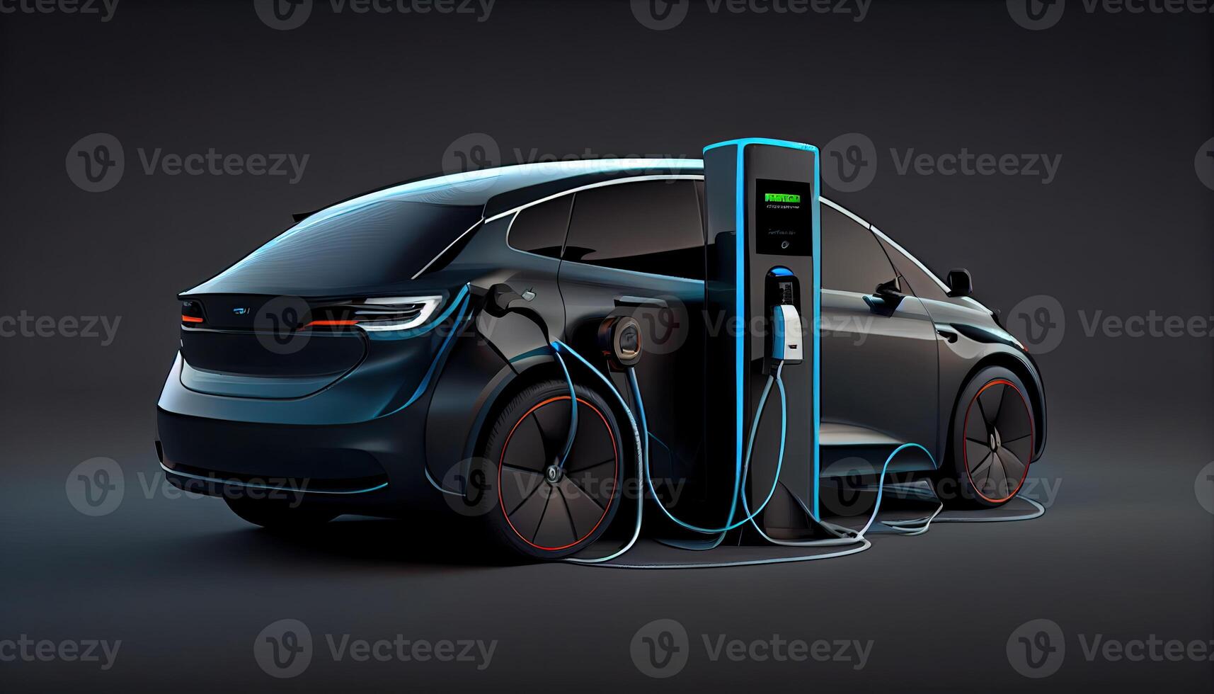 ev électrique voiture branché mise en charge à autonome station généré ai photo