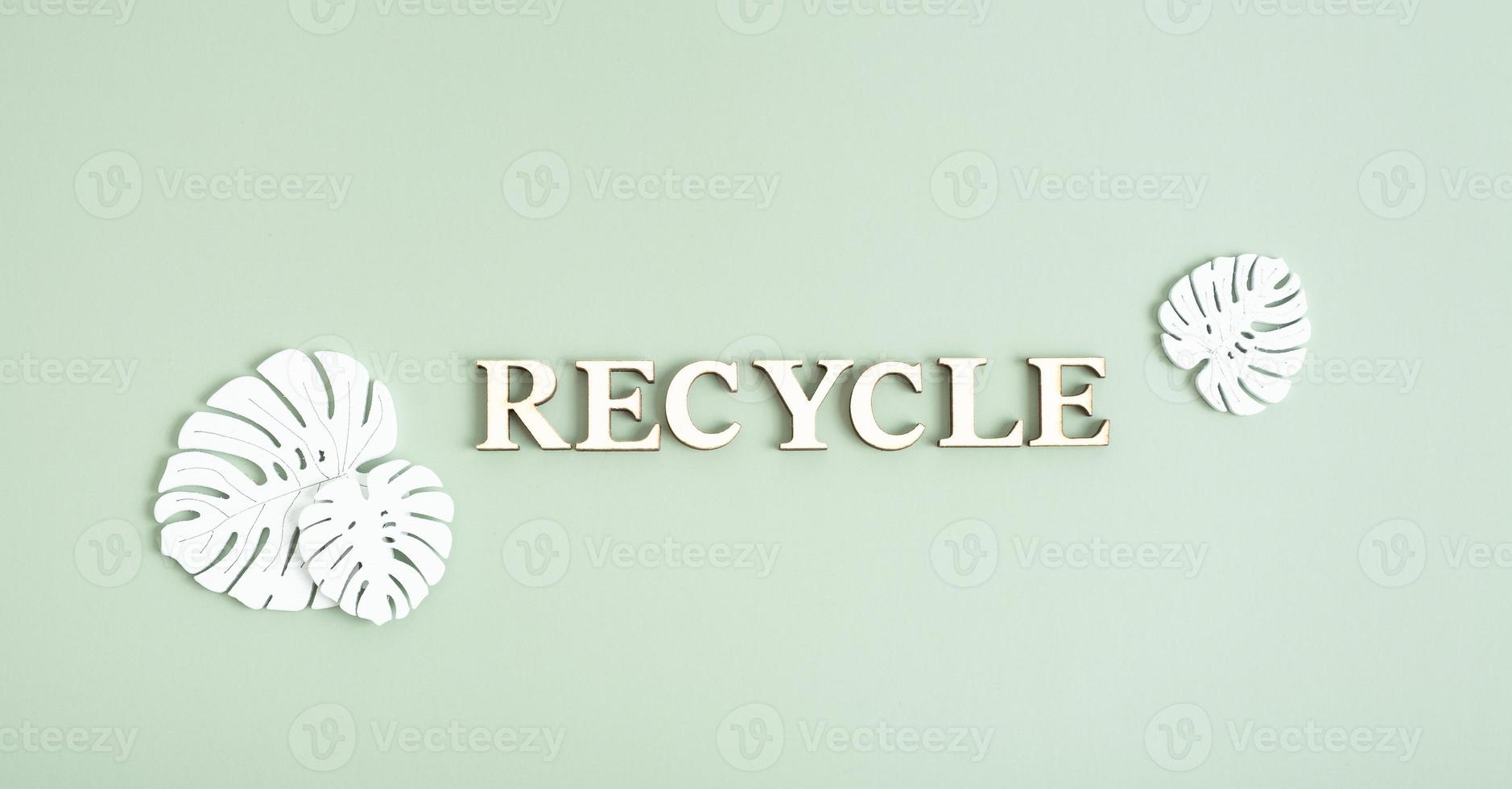 recycler texte de en bois des lettres Haut vue sur vert Contexte photo