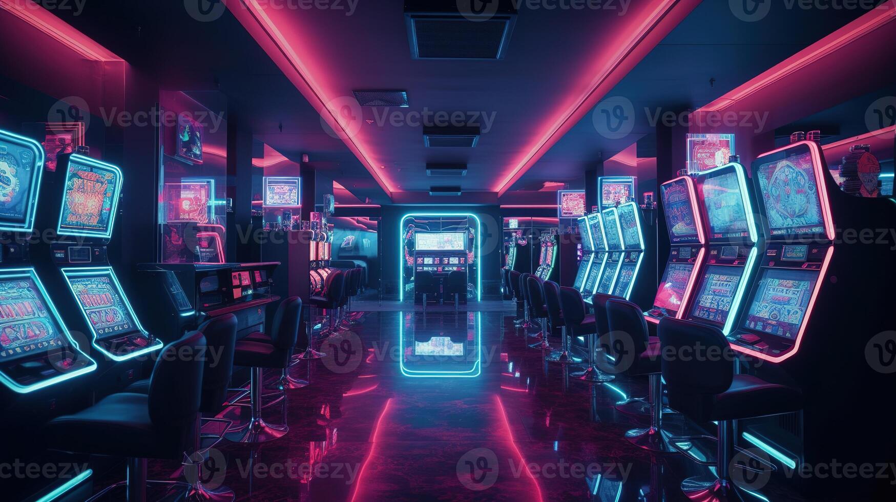 une somptueux casino intérieur avec abondant fente Machines. génératif ai photo