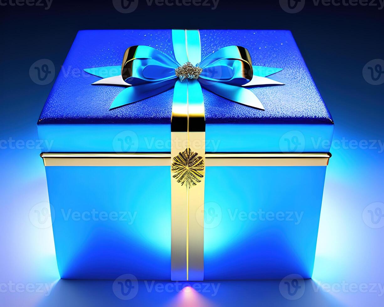 cadeau boîte avec magique brillant lumière par ai généré photo