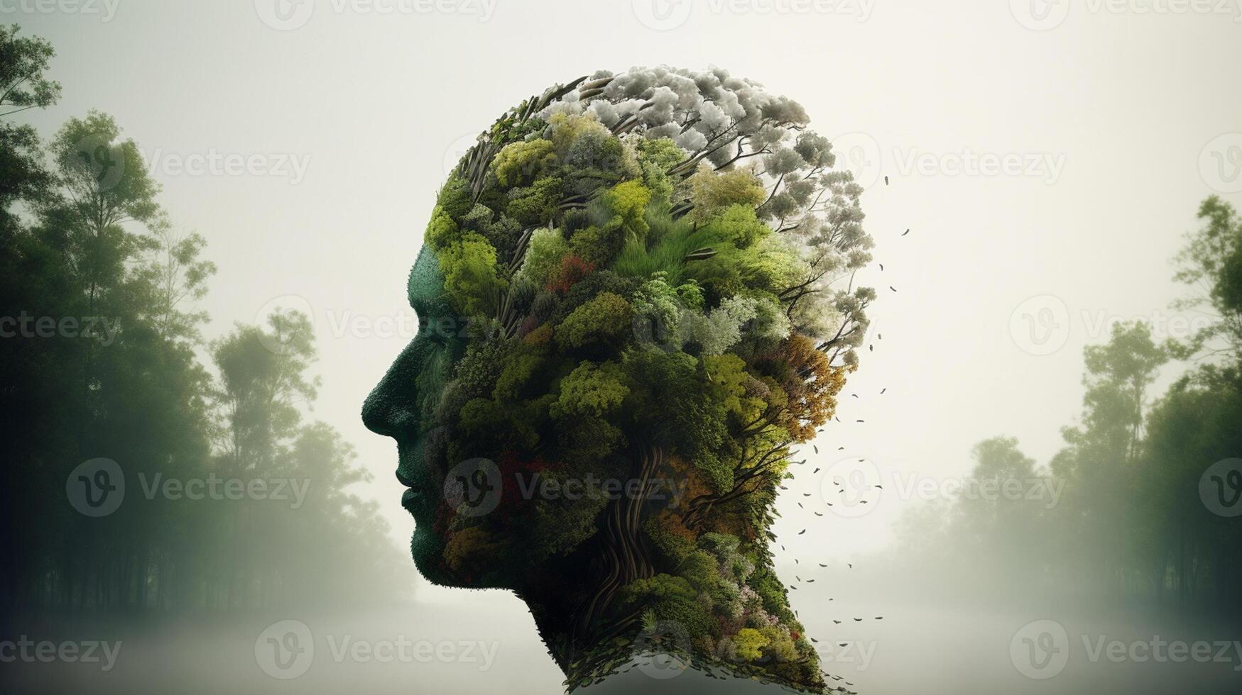 conceptuel image de une Humain tête avec coloré cerveau et l'automne feuilles. mental santé concept ai généré ouvrages d'art photo