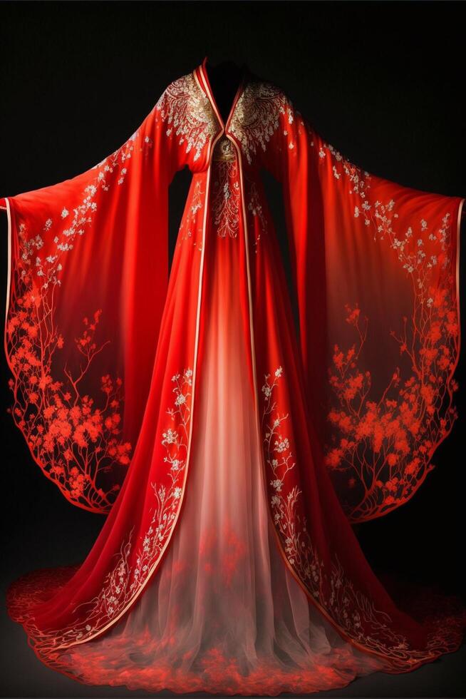 cette est une chinois soie costume et hanfu jupe large manches. génératif ai. photo
