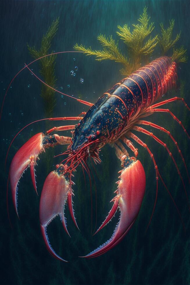 en dessous de l'eau brillant et clair rouge australien homard. génératif ai. photo