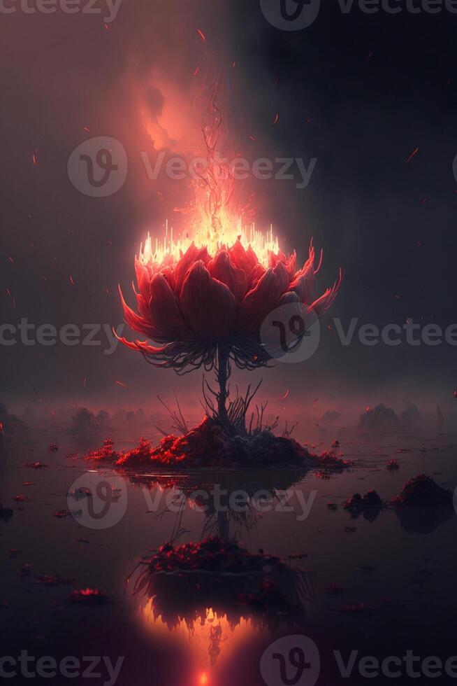lotus fleurit dans flamme. génératif ai. photo