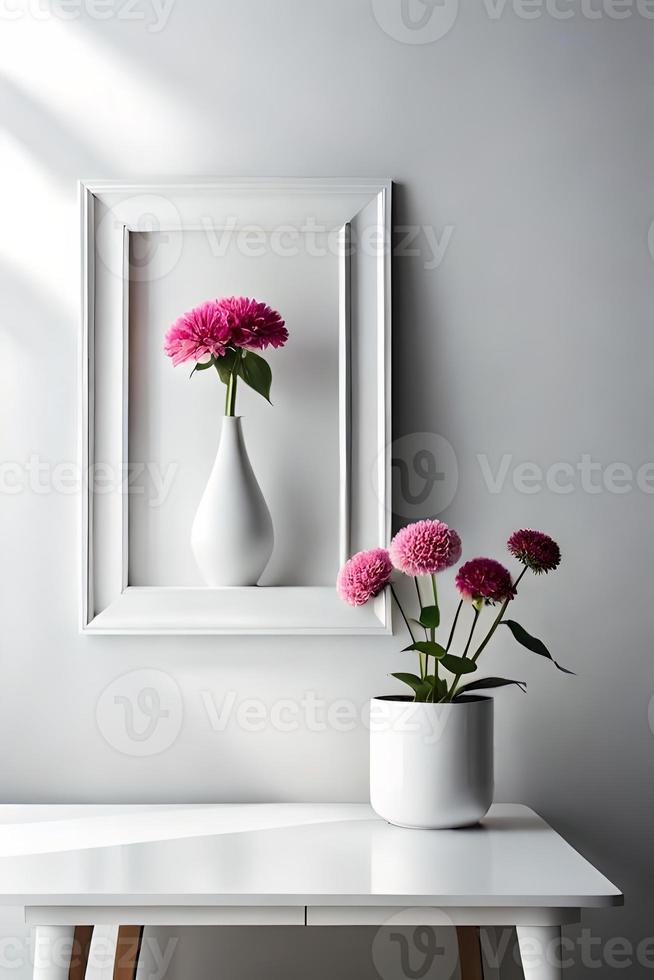 minimal blanc image Cadre Toile afficher avec fleur dans vase photo