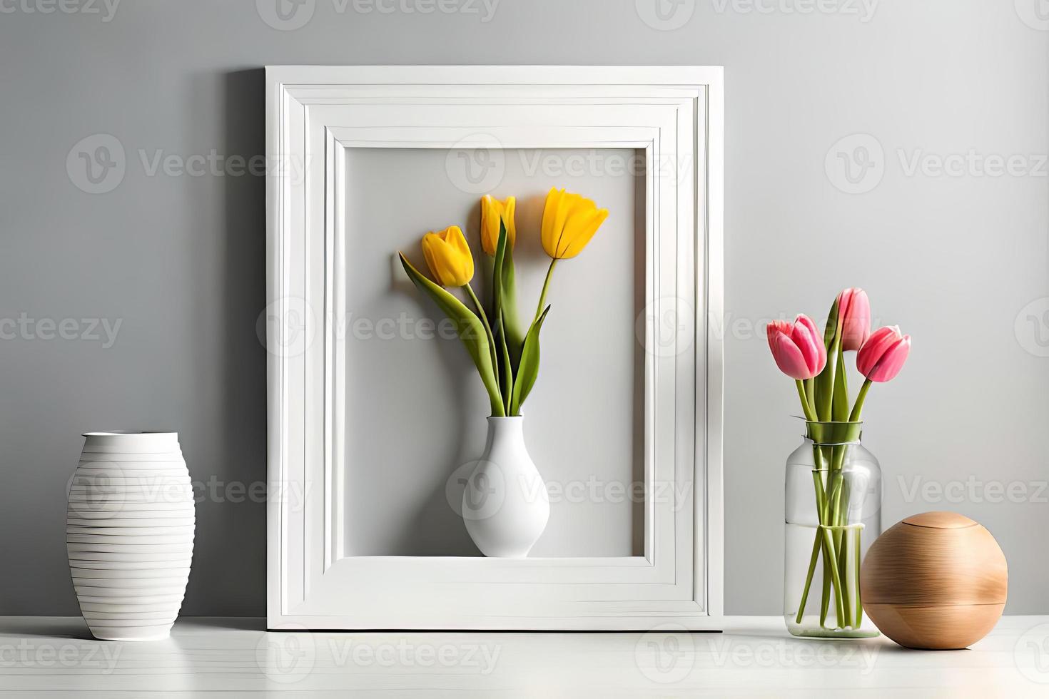 minimal blanc image Cadre Toile afficher avec fleur dans vase photo