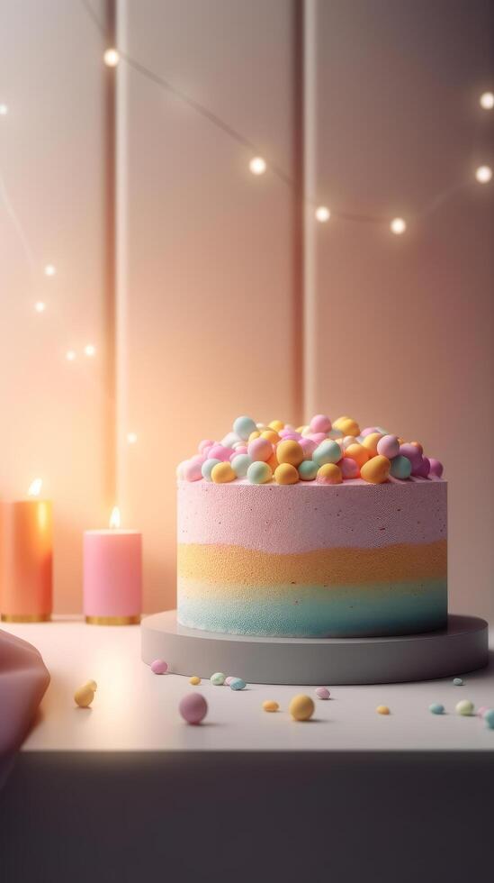 anniversaire Contexte avec gâteau. illustration ai génératif photo