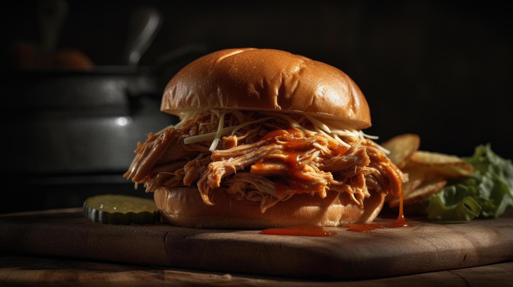 américain grillé tiré porc sandwich illustration ai génératif photo