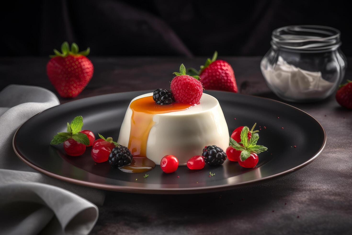 panna cotta dessert. illustration ai génératif photo