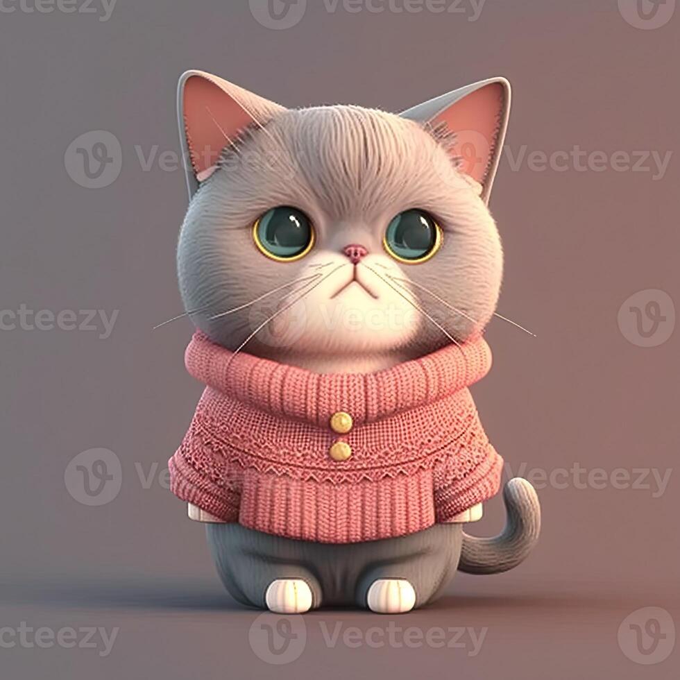 génératif ai illustration de 3d ombragé groupe de chibi chat avec large tête et mignonne visage dans vêtements portrait photo