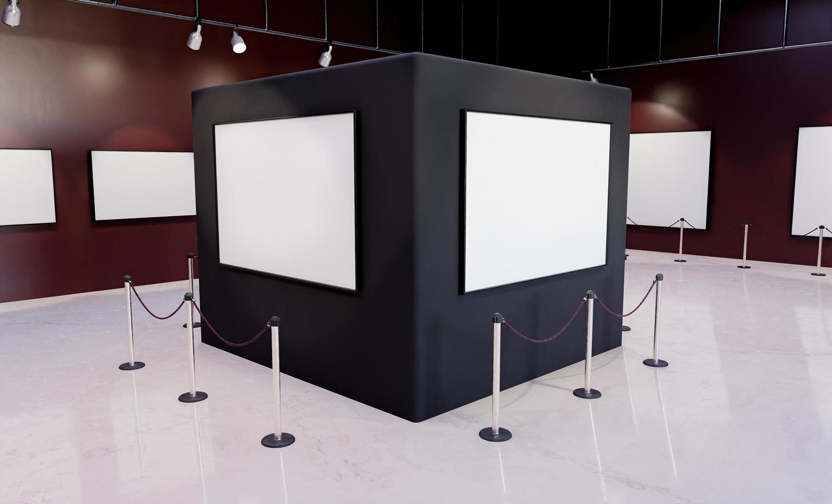 colonne de musée avec maquettes de cadres avec projecteurs lumineux photo