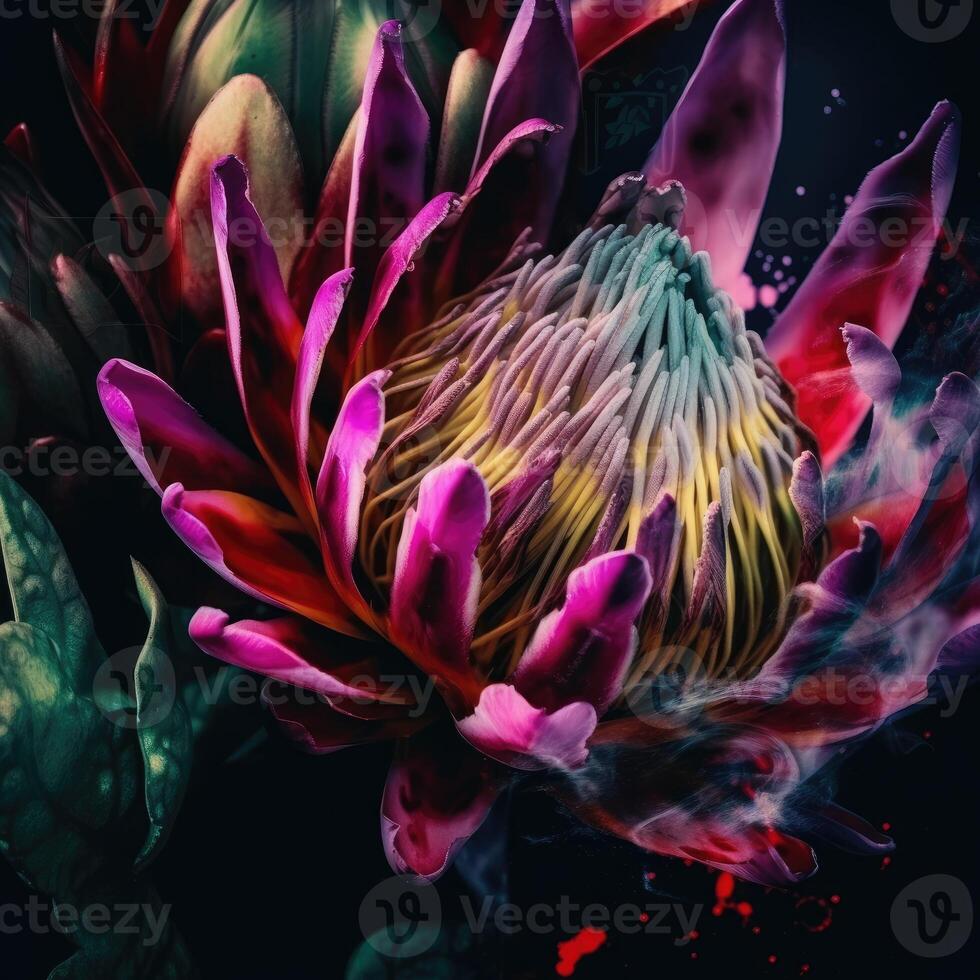 magnifique épanouissement fleur guerre flore, protea susara. .créé avec génératif ai photo