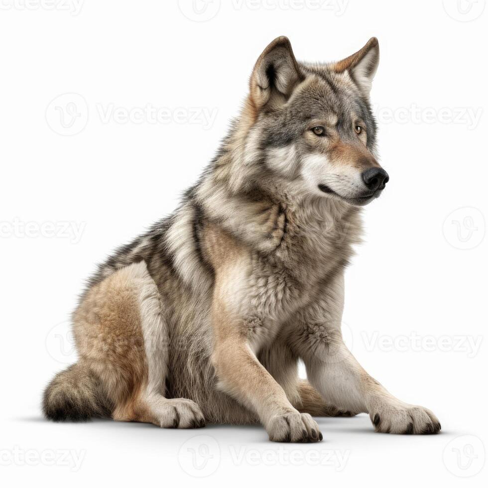 Loup isolé sur blanc Contexte génératif ai photo