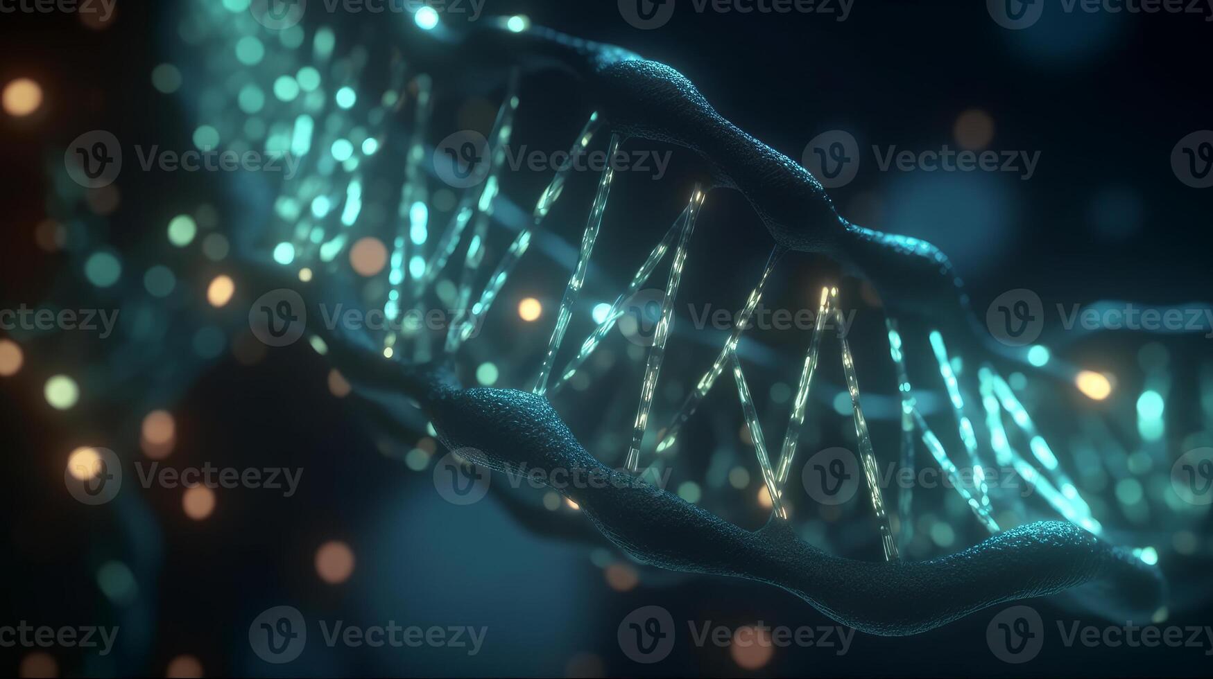 proche en haut image de molécule de ADN brins dans une cellule génératif ai photo