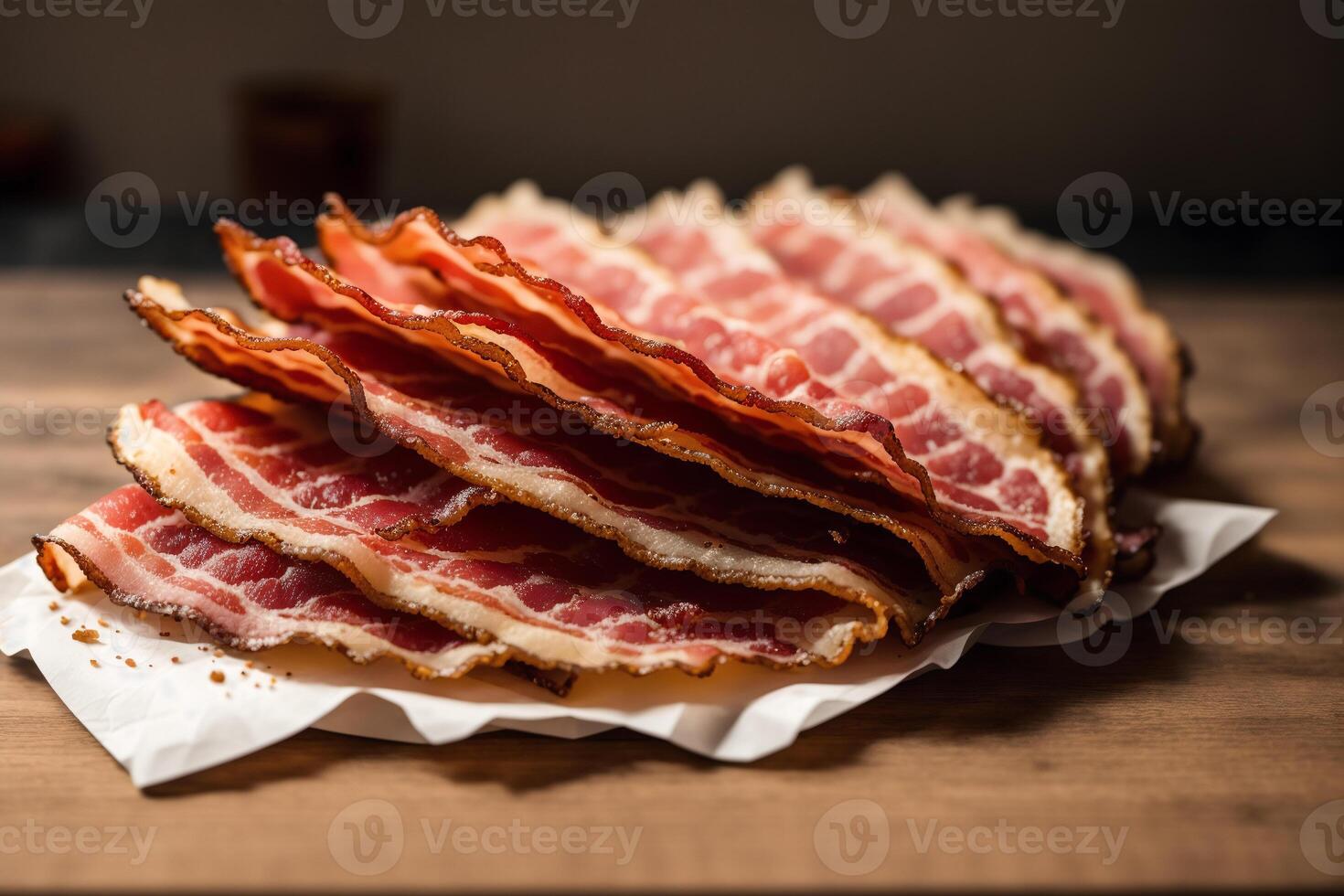 délicieux tranches de fumé Bacon sur une en bois tableau. génératif ai photo