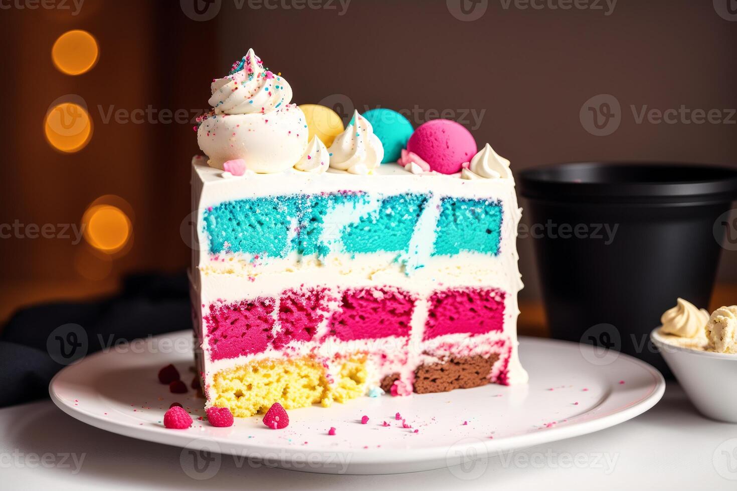 pièce de gâteau sur une blanc assiette sur une en bois tableau. fait maison gâteau avec des noisettes et Miel. génératif ai photo