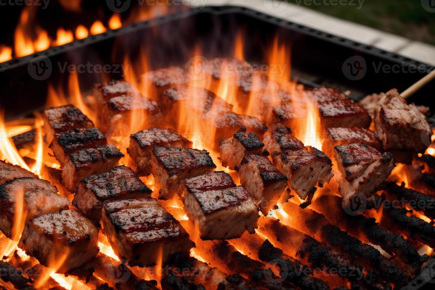 grillé poulet ailes avec sucré et acide sauce sur une blanc plaque.grillé saucisses , délicieux barbecue côtes. génératif ai photo