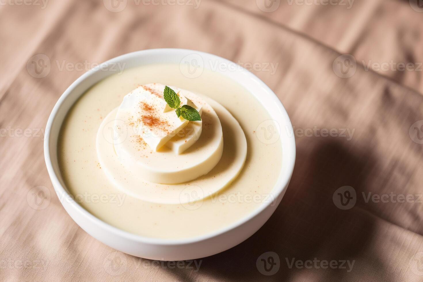 délicieux panna cotta avec citron et cacao poudre sur en bois tableau. dessert, sucré aliments. génératif ai photo