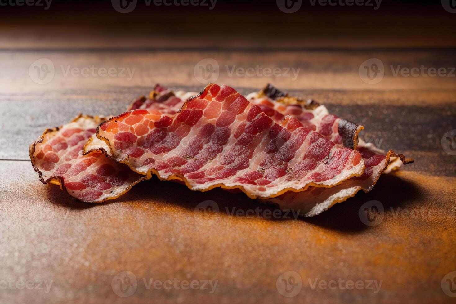 délicieux tranches de fumé Bacon sur une en bois tableau. génératif ai photo